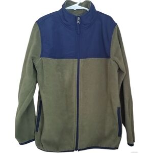The Children's Place Boys Fleece Jacket Size M 7/8 Full Zip Green Blue Mock Neck